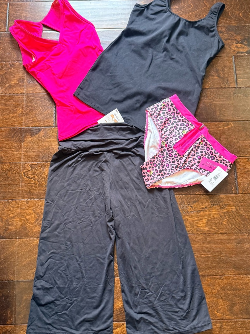 NEW! Capezio Hot Pink and Black Activewear Set with Leopard Print Briefs